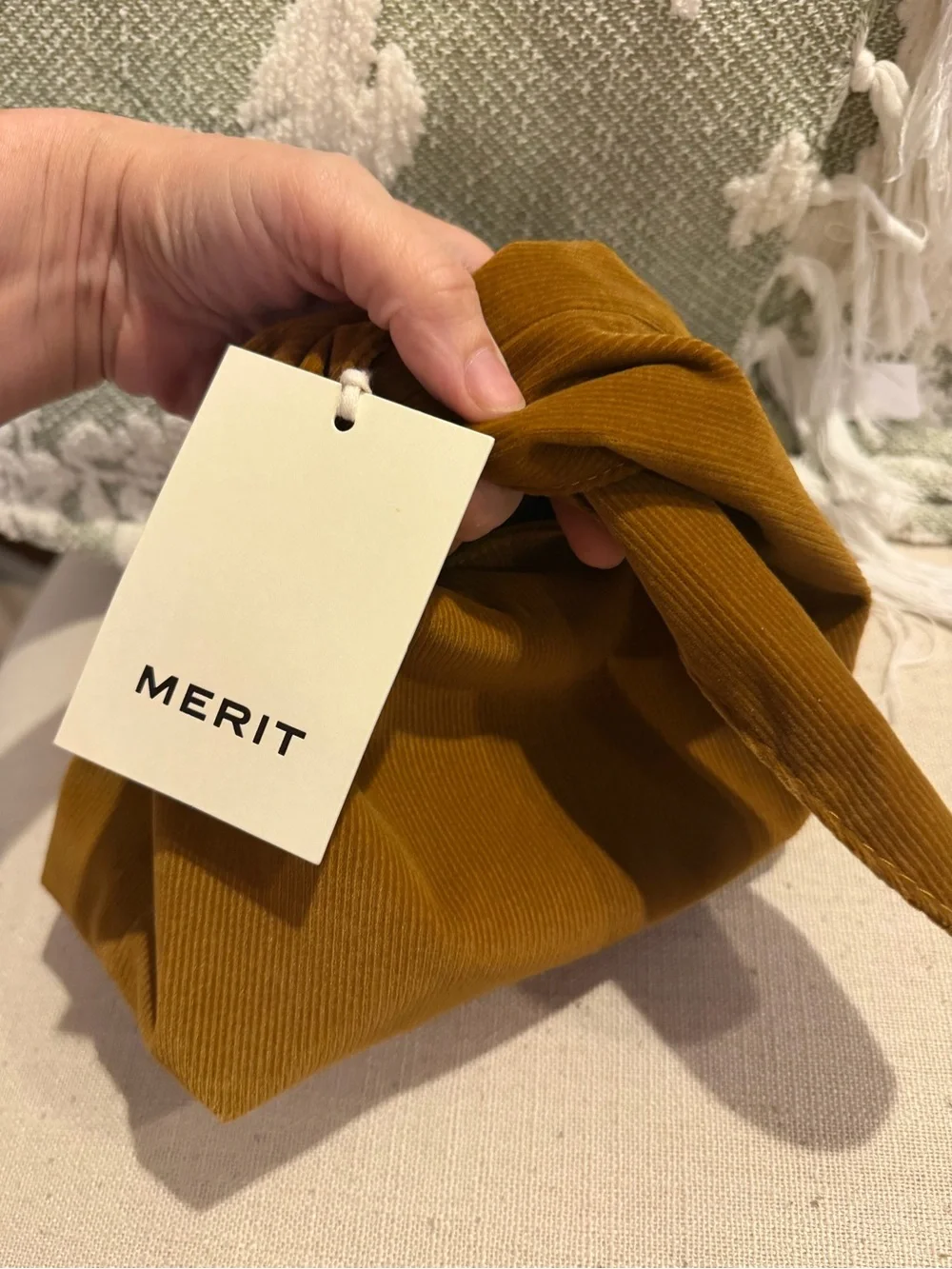 Merit Corduroy Makeup Tie Bag Clutch Mini Brown Luxe